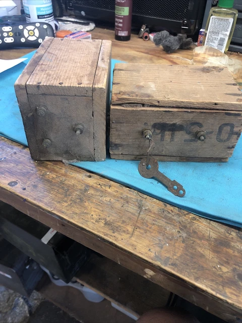 Antique Engine Igniter Buzz Coils Set Of Two Wooden Magneto Type