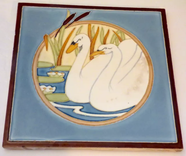 ° SWAN Couple Lake water lilies Reed Art Nouveau Tile Jugendstil Fliese DESVRES