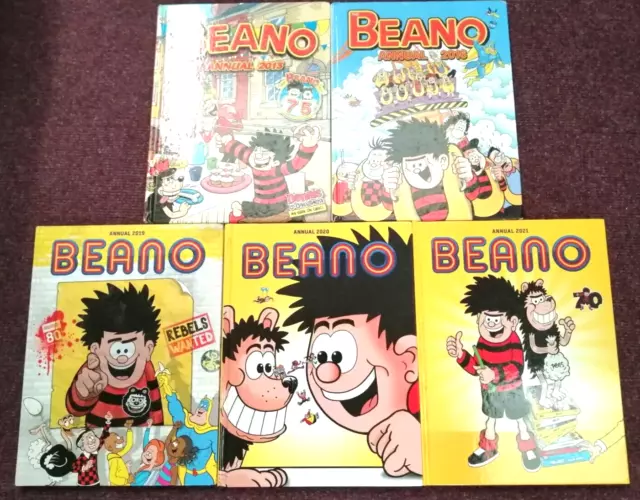 JOB LOT of 5 BEANO ANNUALS with all the usual stars and VGC between 2013-2021