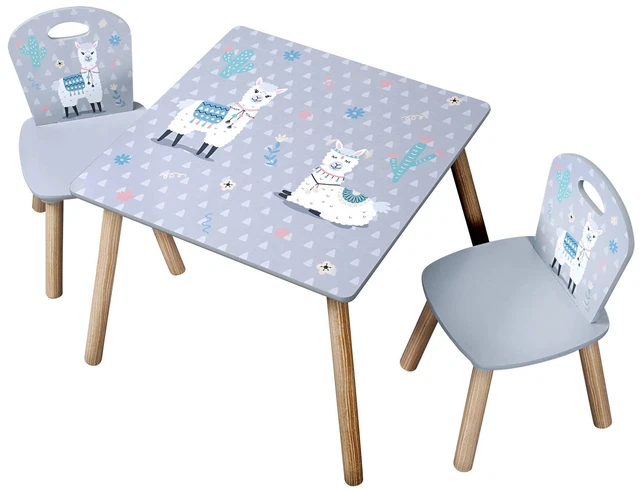 Mesa de los Niños + 2 Sillas, Gris Con Lamas , Kesper