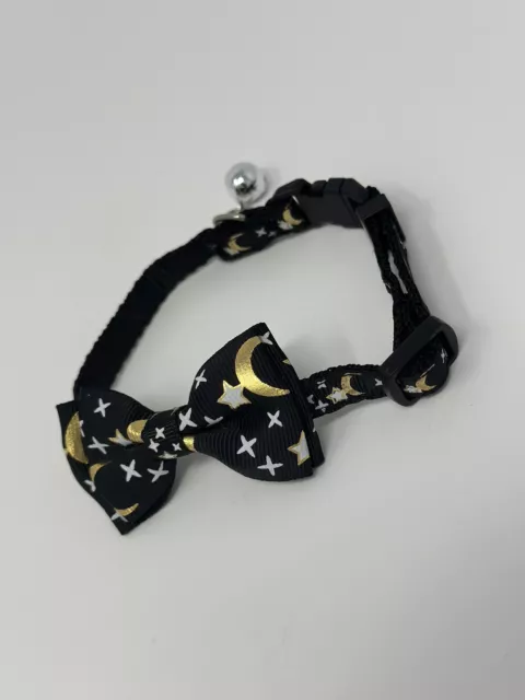 Black Cat Collar with Bow and Bell Celestial Moon Stars Break Away 2