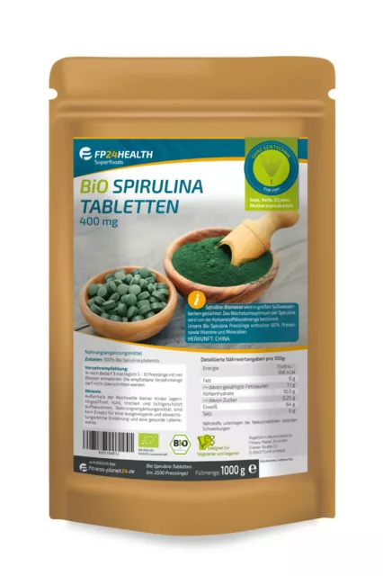 FP24 Health Bio Spirulina 2500 compresse 400 mg - 1 kg - alghe Platensis - eco