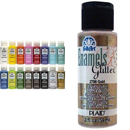 FolkArt Gloss Finish Acrylic Enamel Craft Set 32 Ounce & Enamel Glitter and M...