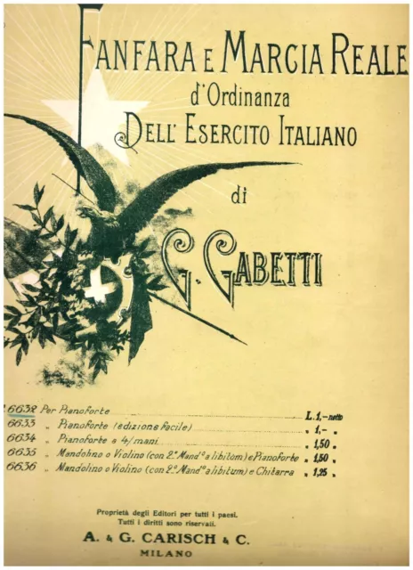 FANFARA e MARCIA REALE d'Ordinanza Esercito Italiano di G. Gabetti, Carisch 1923