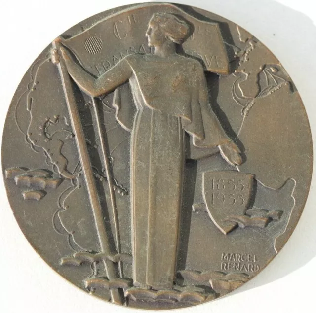 CENTENAIRE CGT - MEDAILLE EN BRONZE - 1955 - SIGNÉE MARCEL RENARD - D. 66 mm