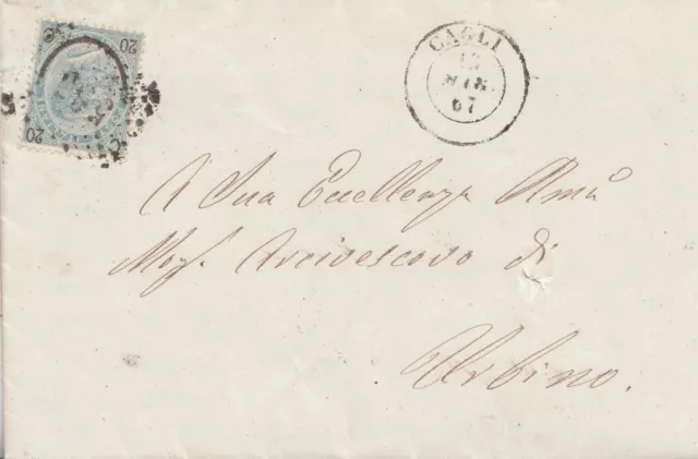 1223 - REGNO - Lettera con testo del 1867 da Cagli a Urbino  .