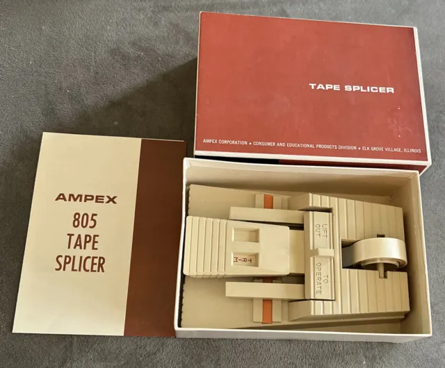 Empalmador de cinta de carrete vintage AMPEX MODELO #805 con manual.