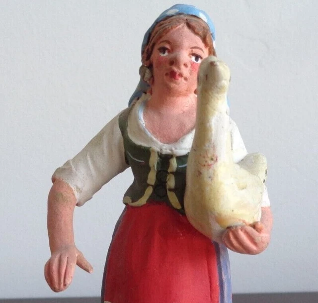 Santon Napolitain Fermière Poule Marché estampille De Francesco Nicola Vintage