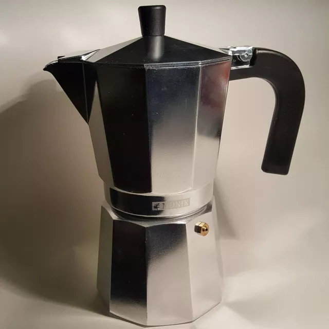 Monix Cafetera italiana 450 ml,Aluminio,color Plata,9 Tazas,asa termo resistente