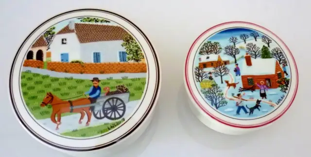 Deux boites en porcelaine signées LAPLAU, Villeroy et Boch, design "naïf"
