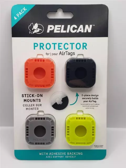 Paquete de 4 protectores Pelícanos para estuche adhesivo Apple AirTag naranja negro amarillo gris