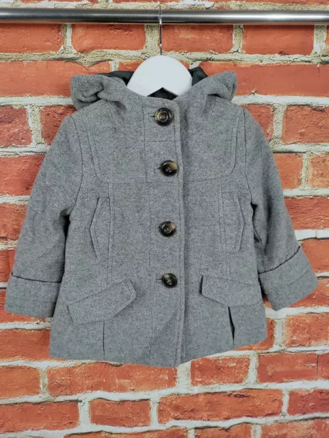 Girls Zara Coat Age 2-3 Years Classic Wool Button Up Lined Jacket Hood Kids 98Cm