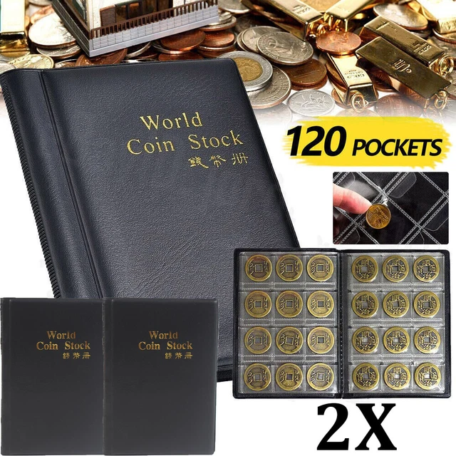 2X Black Collecting 120 Pockets World Coin Collection Storage Holder Money Album