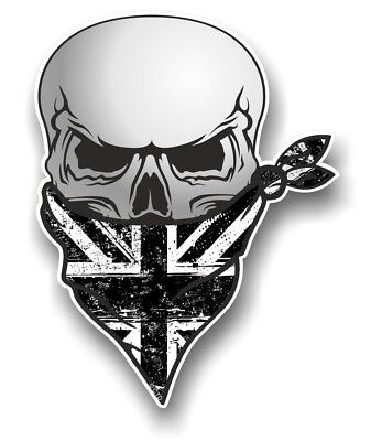 Biker Skull With Face BANDANA B&W Grunge Union Jack British UK Flag car sticker