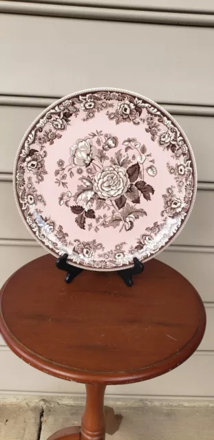 Huge Charger Plate Pink and White Flower, Plant Plate Enamel Style plate Vintage 2