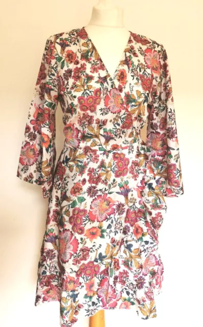 Pretty Floral Green Pink wrap dress party 8 10 12 vintage Boho hippy summer new