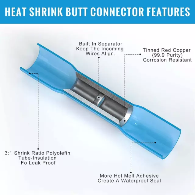 Stoßverbinder Set, 200 Stück, 22-10 AWG Schrumpfverbinder, Wasserdichte Kabelver 3