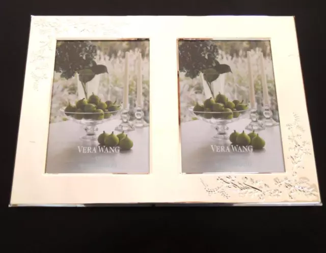 Vera Wang Wedgwood Bouquet Lace Silver Plated Double Photo Frame Holds 5" x 7"