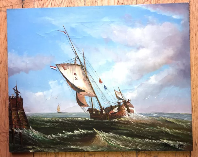 Stunning Oil painting of a ship on open water check the detailing very nice oil.