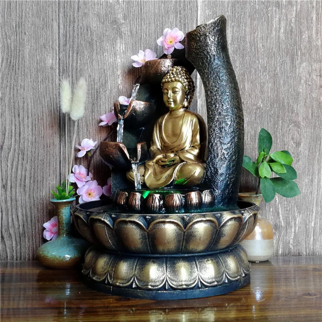 Buddha Tabletop Fountain Waterfall LED Lights for Yard Outdoor Indoor Decor