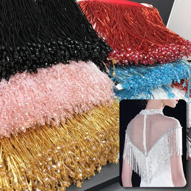Beaded Glass Tube Fringe Tassel Trim Ribbon Dance Costume Dress Lace By 1 Yard