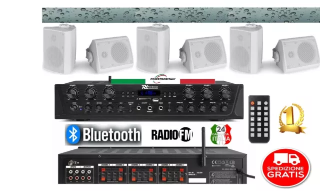 Kit Audio Filodiffusione Per Esterni Volume Separabile 6 Zone Bluetooth Radio Fm