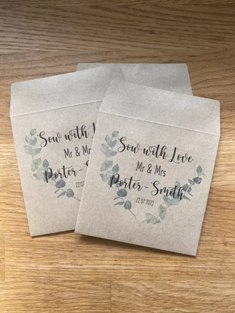 x10 Personalised Wedding Favour, gift, thank you seed envelopes, sow with love