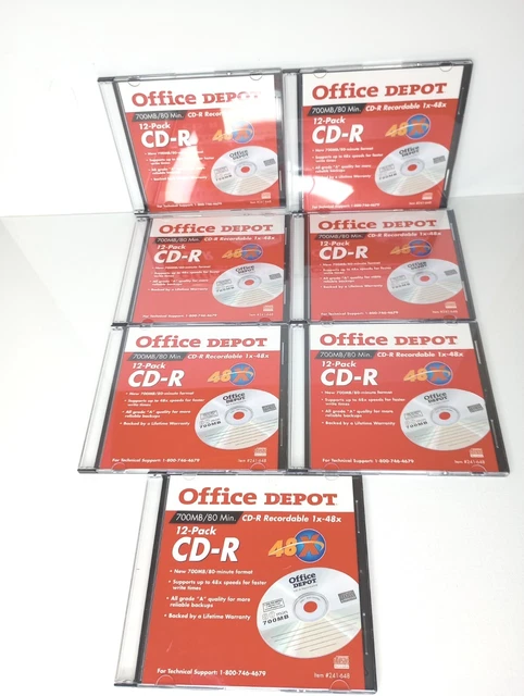 7 Pack of CD-R Printable Media Office Depot 48X, 700mb, 80 min New w/ Jewel Case