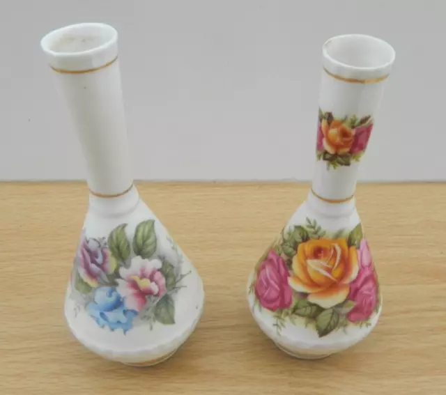 Pair Vintage Fenton China Small 13cm Floral Vases