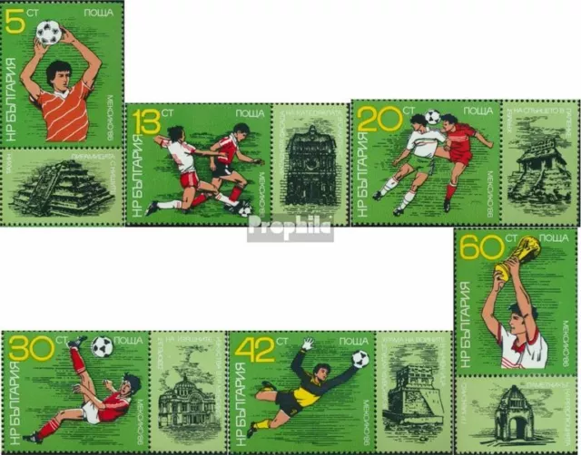 Briefmarken Bulgarien 1986 Mi 3473A Zf-3478A Zf mit Zierfeld postfrisch Fußball