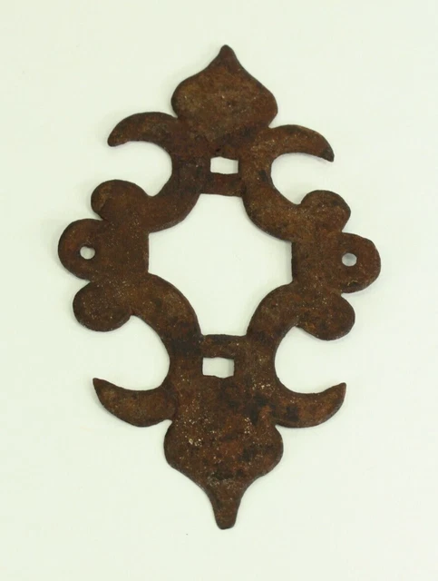 = Antique 18th C. Door / Cabinet Escutcheon Plate Blacksmith Forged Iron Stamped