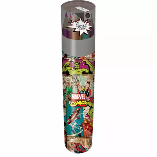 Marvel Comics Rétro Coloré Crayon Tube Set - Voyage Scolaire Papeterie