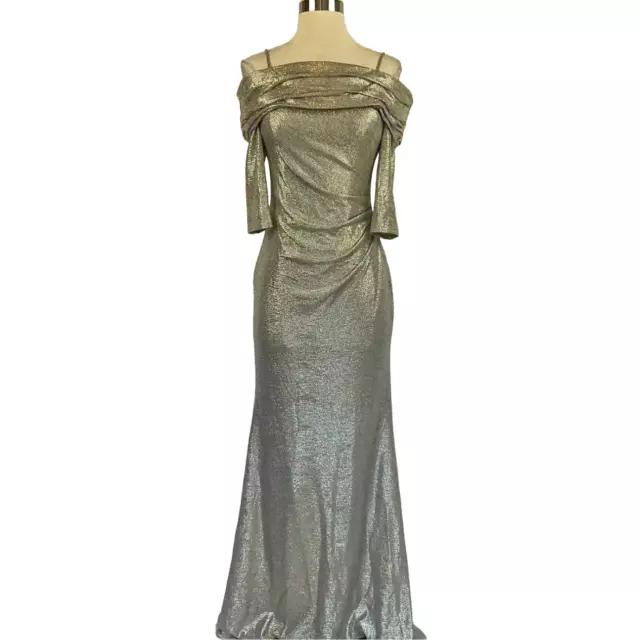 Avery G Women's Formal Dress Size 2 Gold Metallic Off the Shoulder Long Gown