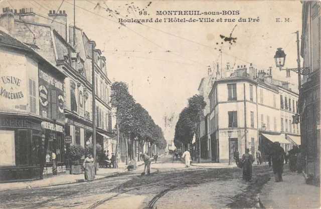 Cpa 93 Montreuil Sous Bois / Boulevard De L'hotel De Ville Et Rue Du Pre