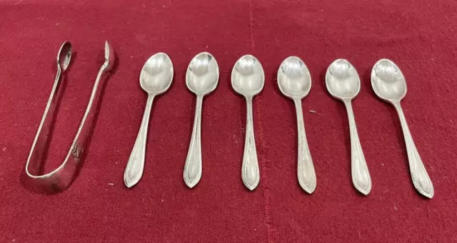 Romney Plate - R &B England  "Gainsborough" 6 Demitasse Spoons & Sugar Tongs Box