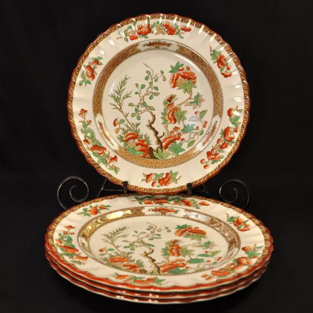 Spode Copeland 4 Dinner Plates 10 3/8" Hand Painted India Tree 1948 Rust Green