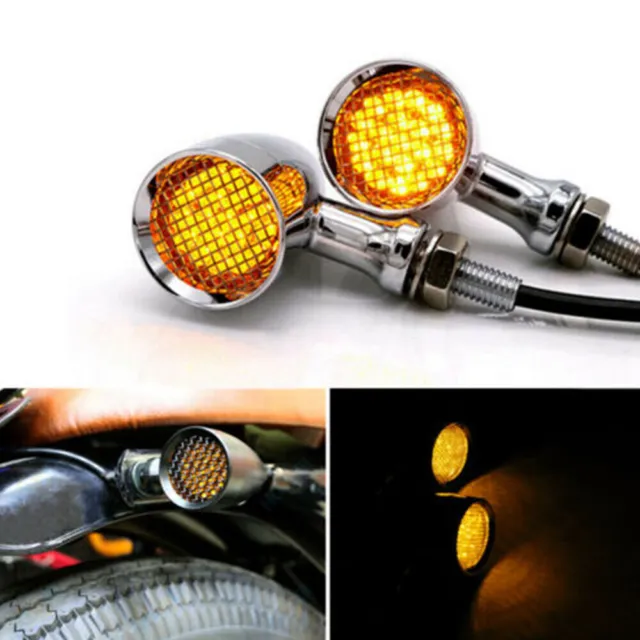 Motorcycle Chrome Bullet LED Turn Signal Indicator Lights Amber Lamp for Harley