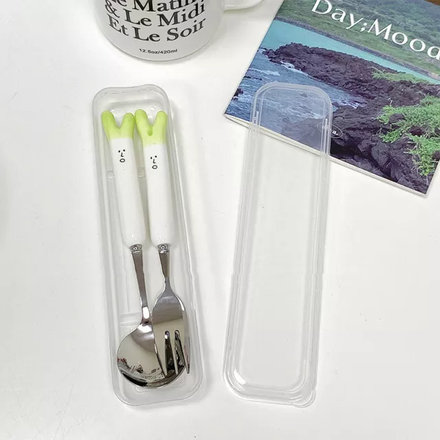 Cartoon Onion Ceramic Spoon Fork Set Portable Stainless Steel Travel Tablewar Sp