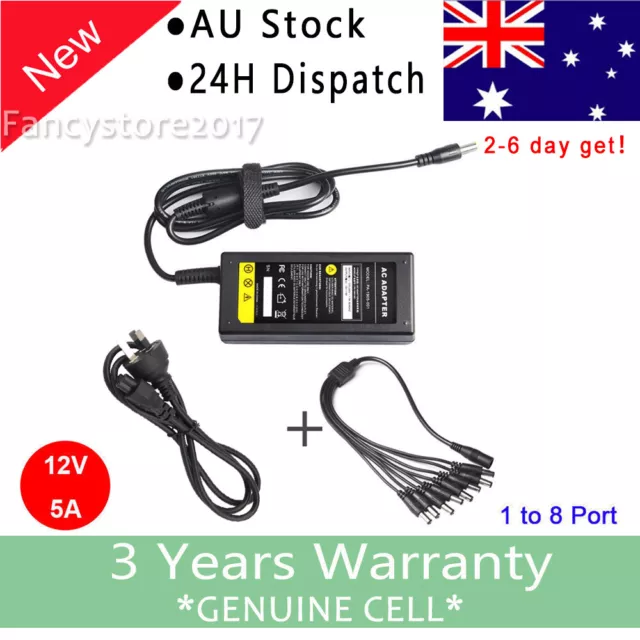 New DC 12V 5A Power Supply Adapter +8 Split Power Cable for CCTV Security  Camera DVR