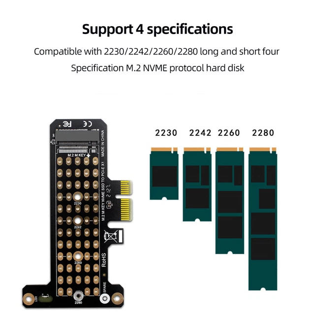 M.2 NVME To PCIe4.0 X1 Adapter Card for SSD 2230/2242/2260/2280