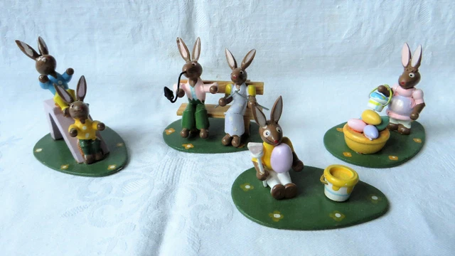 Osterhasenfamilie Hasen Familie Ostern Deko Holzfiguren Miniatur Figuren 4 Teile