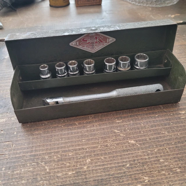 Vintage SK Tools 40953 1/4" Drive Breaker Bar and Socket Set Original Case