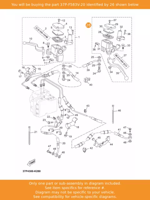 YAMAHA Rr. Master Cylinder Assy, 37P-F583V-20 OEM YP125 YP250