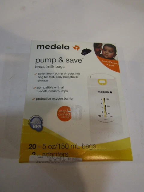2 Boxes 📦Medela Pump and Save NIB 50 Breast Milk Bags Plus 2 Adapters