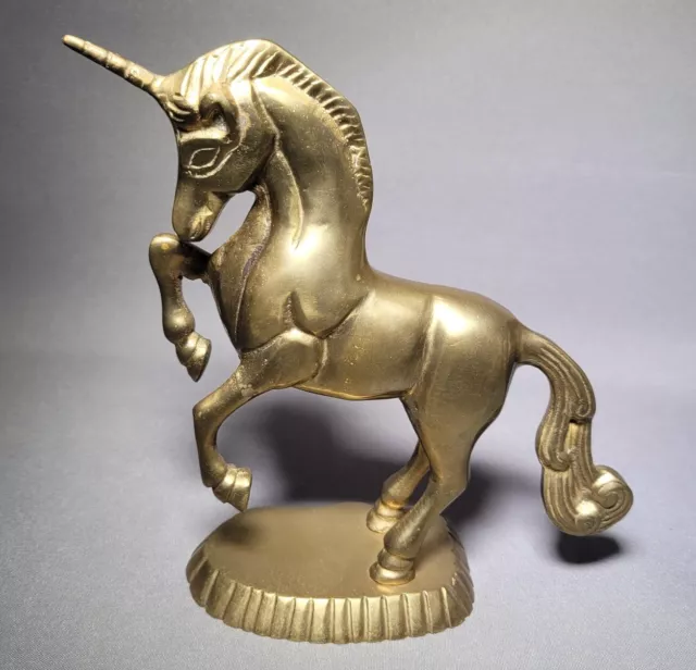 Vintage Solid Brass Metal Unicorn Figurine Statue Magical Fantasy Horse Rearing