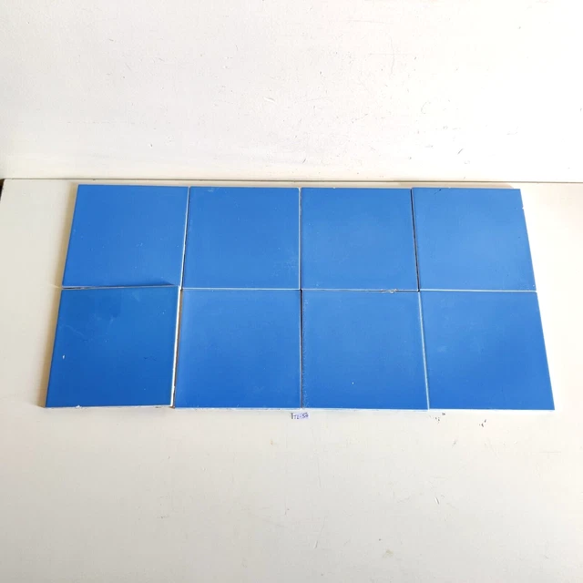 1940s Vintage Blue Shade Architecture Furniture Plain Tile Japan Set Of 8 CT32