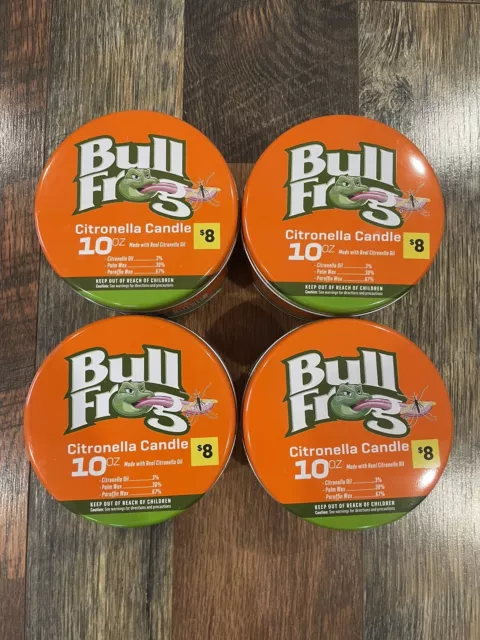 (LOT OF 4) 20 Hour Bullfrog 10 oz Citronella Candle./ Outdoor Use Only(New)