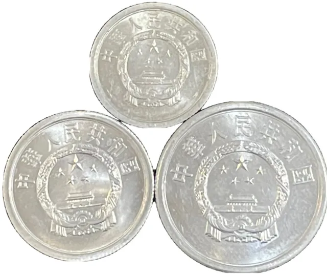 Chinese 3 Coin Set 1975 China Forbidden City One Fen 1977 Two Fen 1976 Five Fen