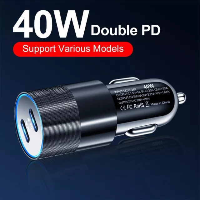 móvil Cargador de coche Puertos duales PD + PD Tipo C For Xiaomi Huawei Samsung