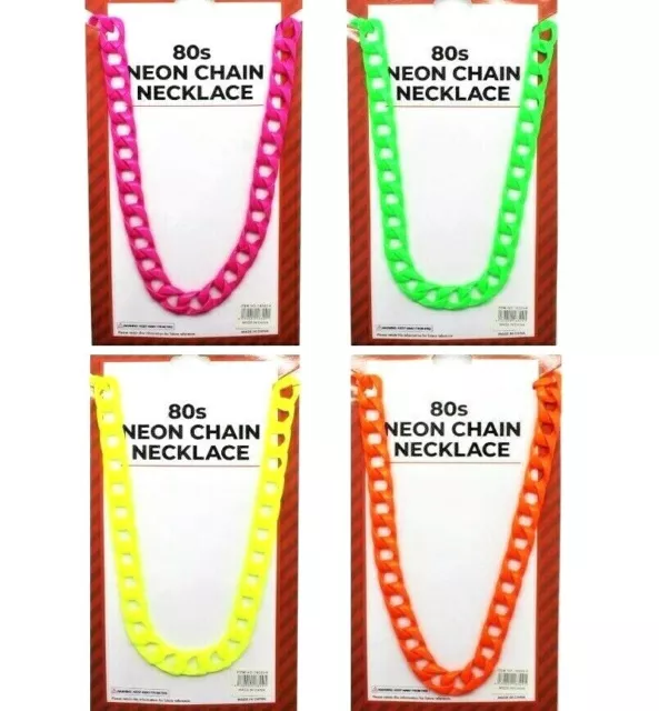70s 80s Theme Neon Beads Long Necklace Costume Disco Dance Skate Party Accessory